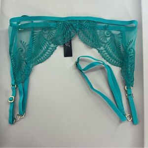 Bluebella Rafaela leaf embroidered leg harness detail suspender belt in green